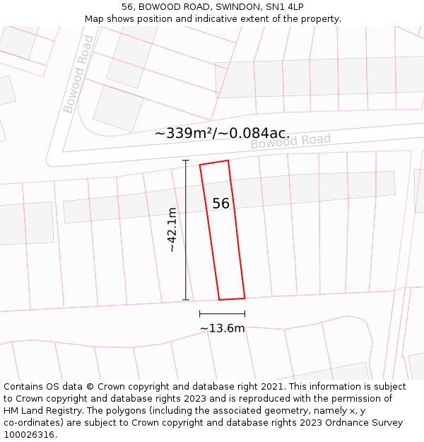 56, BOWOOD ROAD, SWINDON, SN1 4LP: Plot and title map