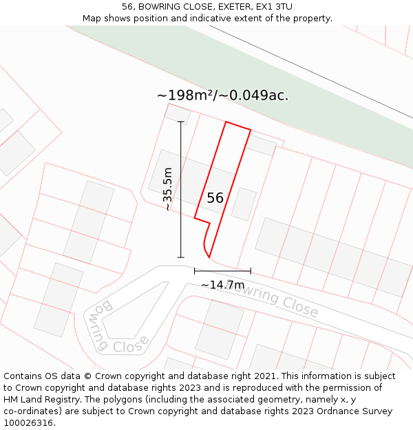 56, BOWRING CLOSE, EXETER, EX1 3TU: Plot and title map