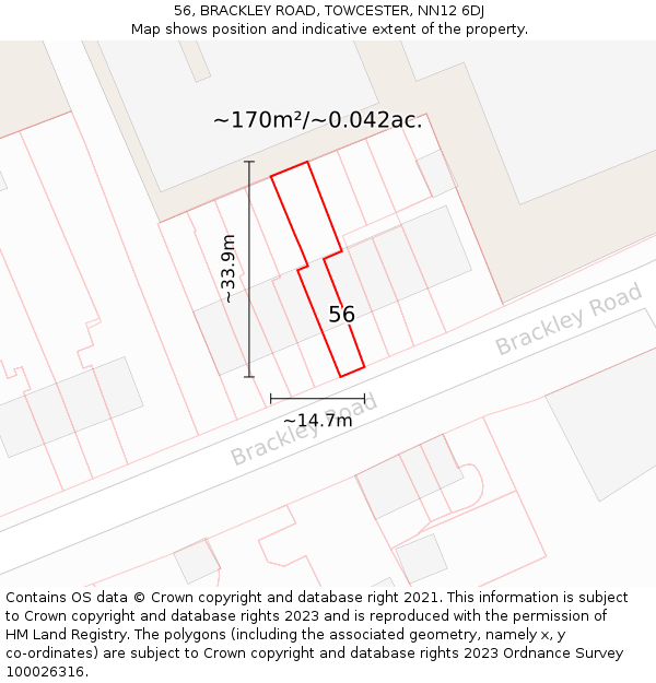 56, BRACKLEY ROAD, TOWCESTER, NN12 6DJ: Plot and title map