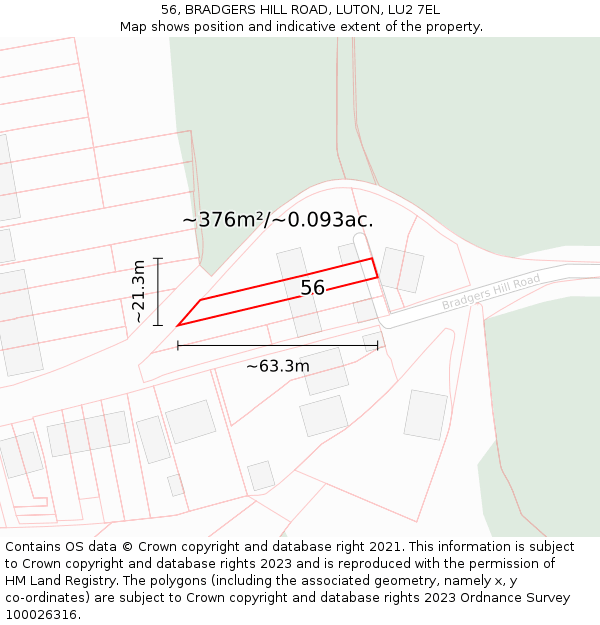 56, BRADGERS HILL ROAD, LUTON, LU2 7EL: Plot and title map