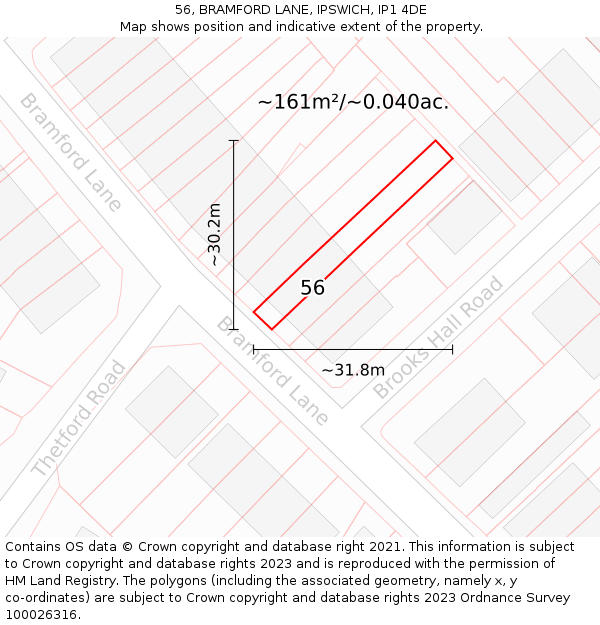 56, BRAMFORD LANE, IPSWICH, IP1 4DE: Plot and title map