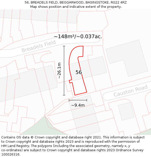 56, BREADELS FIELD, BEGGARWOOD, BASINGSTOKE, RG22 4RZ: Plot and title map