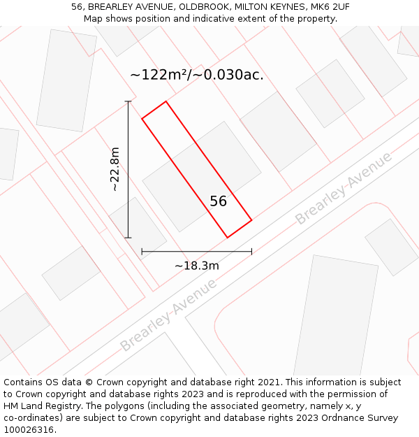56, BREARLEY AVENUE, OLDBROOK, MILTON KEYNES, MK6 2UF: Plot and title map