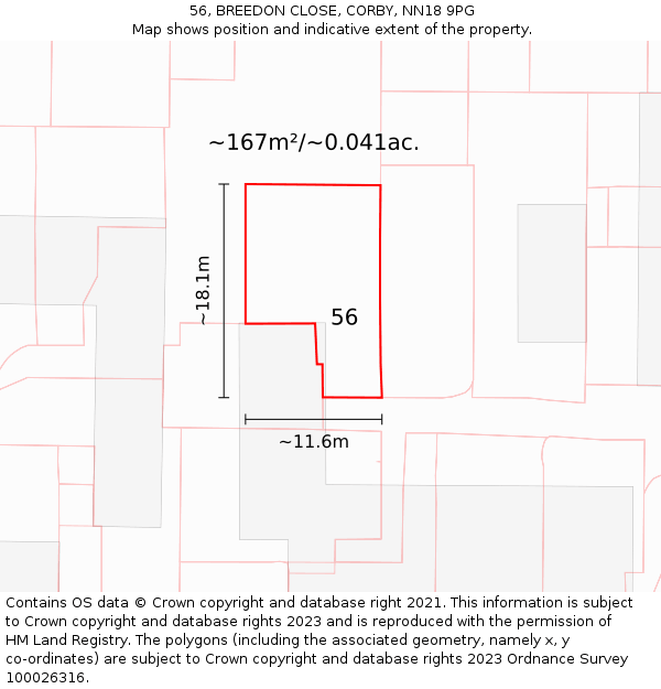 56, BREEDON CLOSE, CORBY, NN18 9PG: Plot and title map