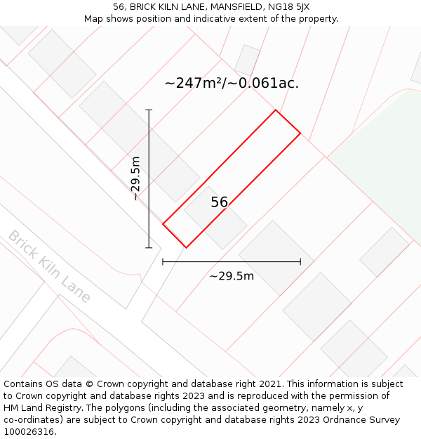 56, BRICK KILN LANE, MANSFIELD, NG18 5JX: Plot and title map