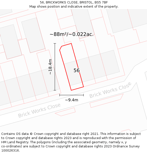 56, BRICKWORKS CLOSE, BRISTOL, BS5 7BF: Plot and title map