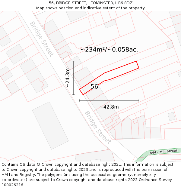 56, BRIDGE STREET, LEOMINSTER, HR6 8DZ: Plot and title map