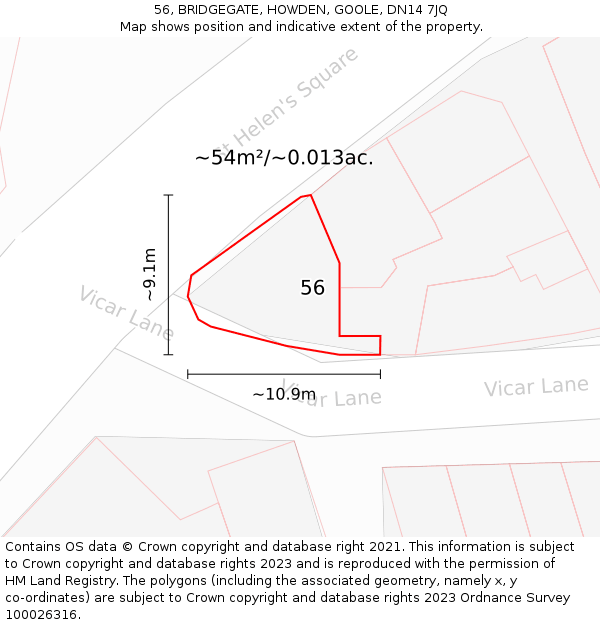 56, BRIDGEGATE, HOWDEN, GOOLE, DN14 7JQ: Plot and title map