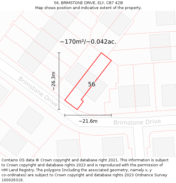 56, BRIMSTONE DRIVE, ELY, CB7 4ZB: Plot and title map