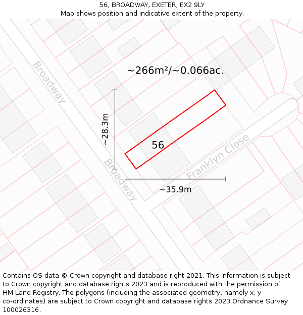 56, BROADWAY, EXETER, EX2 9LY: Plot and title map
