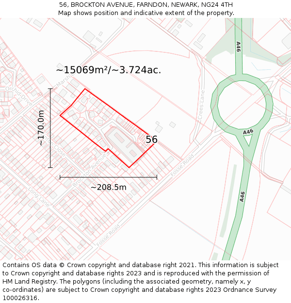 56, BROCKTON AVENUE, FARNDON, NEWARK, NG24 4TH: Plot and title map