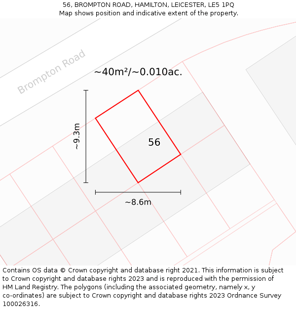 56, BROMPTON ROAD, HAMILTON, LEICESTER, LE5 1PQ: Plot and title map