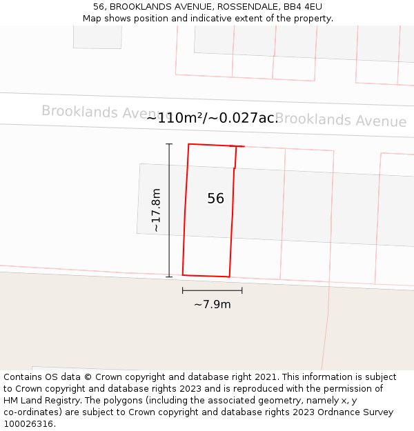 56, BROOKLANDS AVENUE, ROSSENDALE, BB4 4EU: Plot and title map