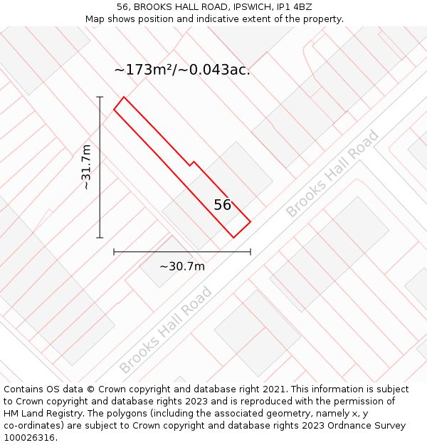 56, BROOKS HALL ROAD, IPSWICH, IP1 4BZ: Plot and title map