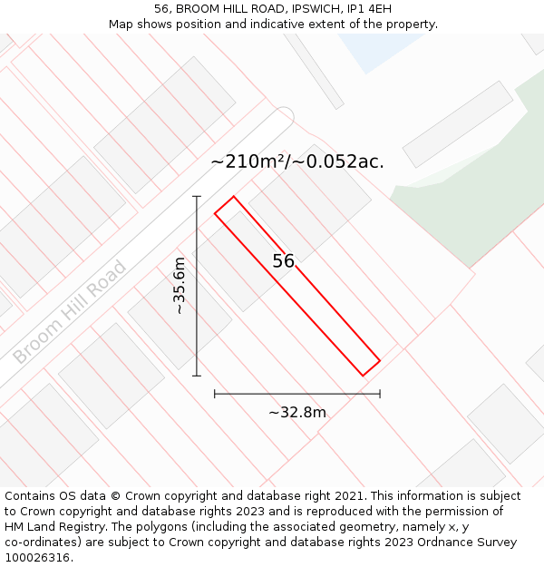 56, BROOM HILL ROAD, IPSWICH, IP1 4EH: Plot and title map