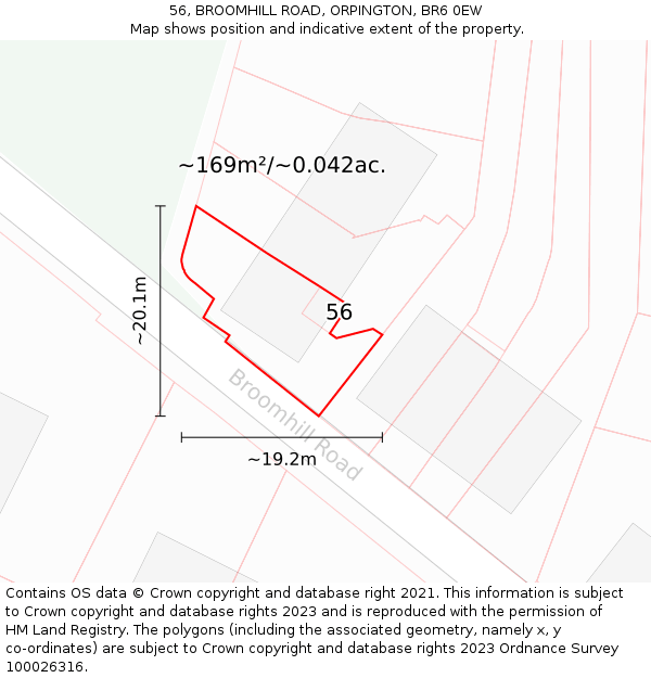 56, BROOMHILL ROAD, ORPINGTON, BR6 0EW: Plot and title map