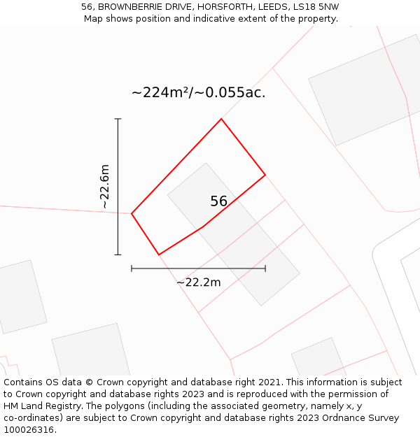 56, BROWNBERRIE DRIVE, HORSFORTH, LEEDS, LS18 5NW: Plot and title map