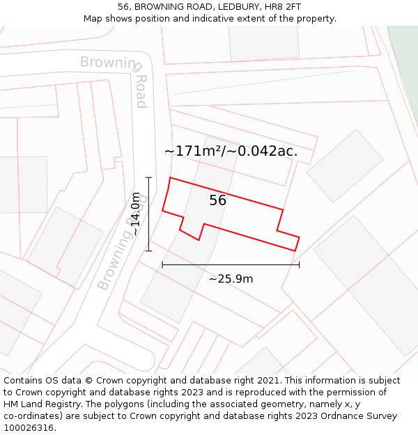 56, BROWNING ROAD, LEDBURY, HR8 2FT: Plot and title map