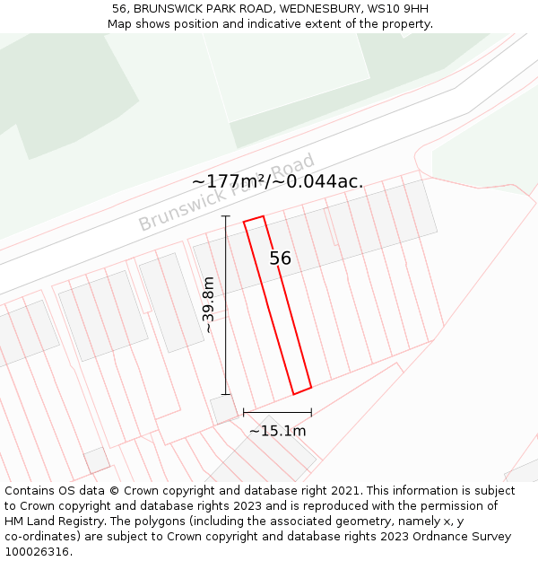 56, BRUNSWICK PARK ROAD, WEDNESBURY, WS10 9HH: Plot and title map