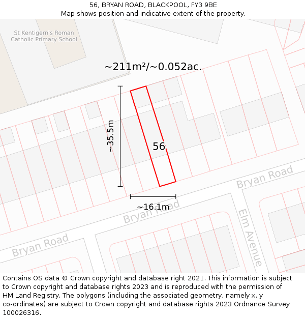 56, BRYAN ROAD, BLACKPOOL, FY3 9BE: Plot and title map