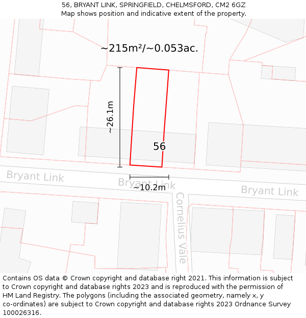 56, BRYANT LINK, SPRINGFIELD, CHELMSFORD, CM2 6GZ: Plot and title map