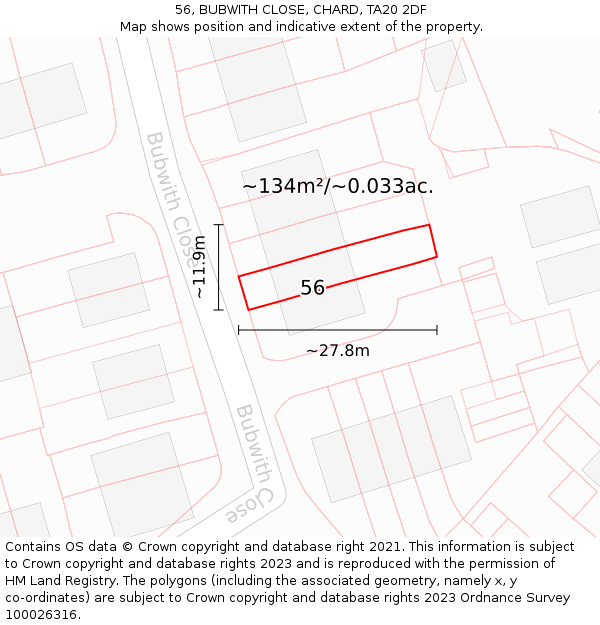 56, BUBWITH CLOSE, CHARD, TA20 2DF: Plot and title map