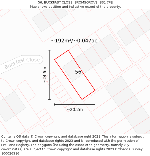 56, BUCKFAST CLOSE, BROMSGROVE, B61 7PE: Plot and title map