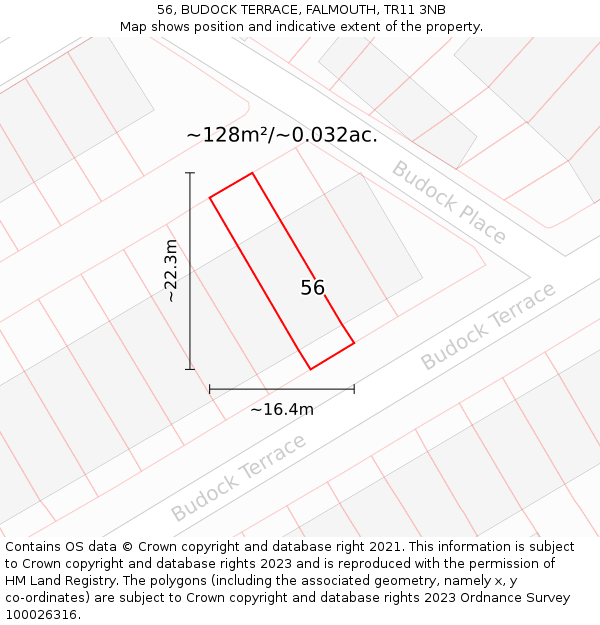 56, BUDOCK TERRACE, FALMOUTH, TR11 3NB: Plot and title map