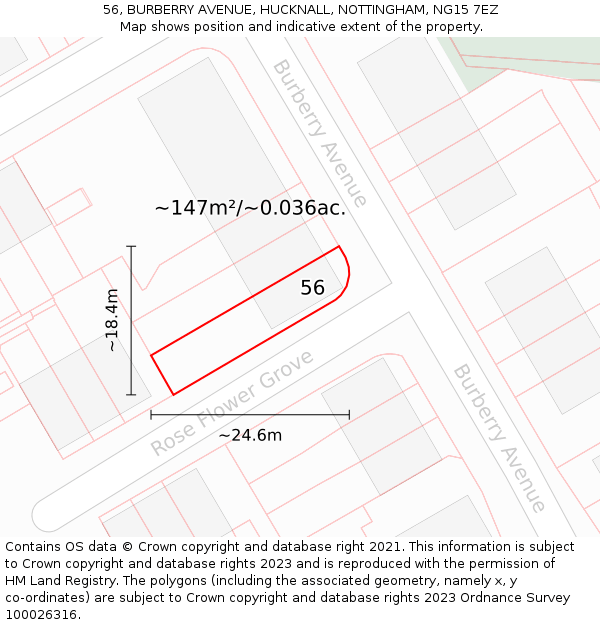 56, BURBERRY AVENUE, HUCKNALL, NOTTINGHAM, NG15 7EZ: Plot and title map