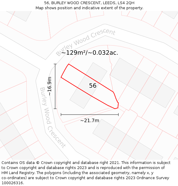 56, BURLEY WOOD CRESCENT, LEEDS, LS4 2QH: Plot and title map