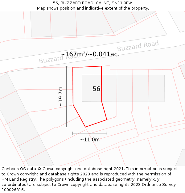 56, BUZZARD ROAD, CALNE, SN11 9RW: Plot and title map