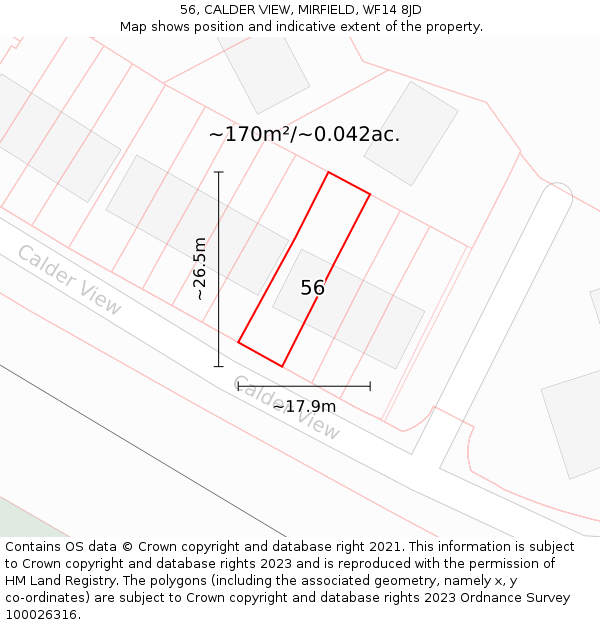 56, CALDER VIEW, MIRFIELD, WF14 8JD: Plot and title map