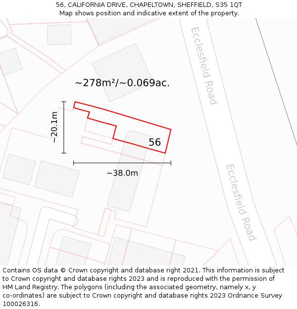 56, CALIFORNIA DRIVE, CHAPELTOWN, SHEFFIELD, S35 1QT: Plot and title map