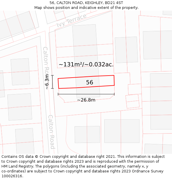 56, CALTON ROAD, KEIGHLEY, BD21 4ST: Plot and title map