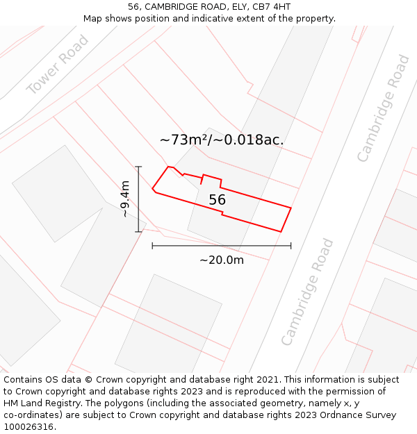 56, CAMBRIDGE ROAD, ELY, CB7 4HT: Plot and title map