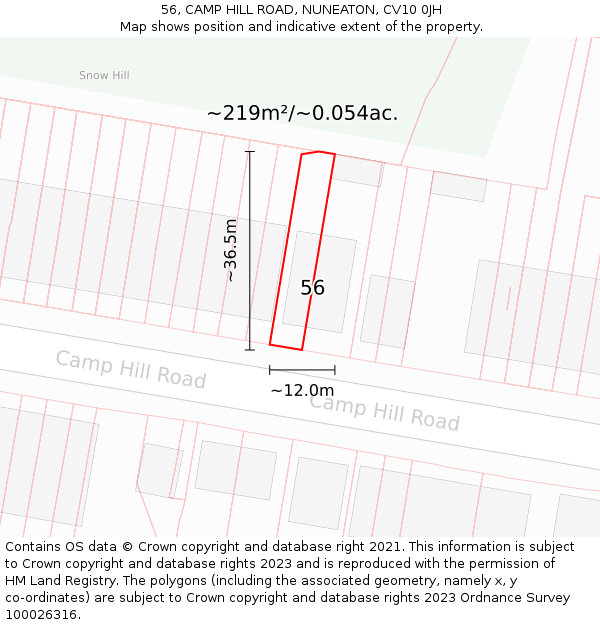 56, CAMP HILL ROAD, NUNEATON, CV10 0JH: Plot and title map