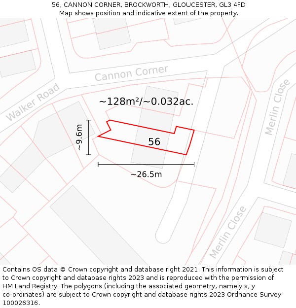 56, CANNON CORNER, BROCKWORTH, GLOUCESTER, GL3 4FD: Plot and title map