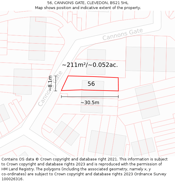 56, CANNONS GATE, CLEVEDON, BS21 5HL: Plot and title map