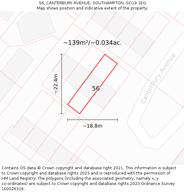 56, CANTERBURY AVENUE, SOUTHAMPTON, SO19 1EG: Plot and title map