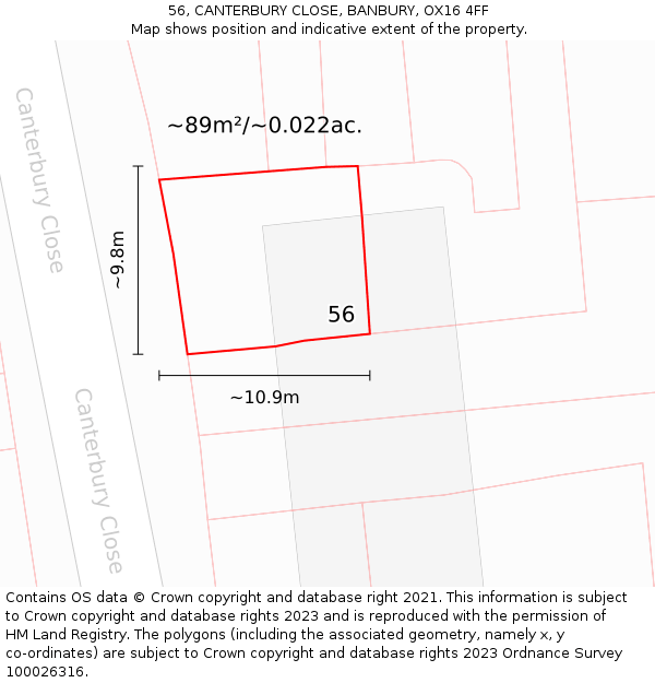 56, CANTERBURY CLOSE, BANBURY, OX16 4FF: Plot and title map