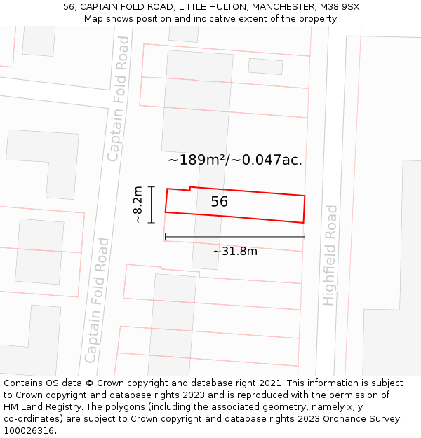 56, CAPTAIN FOLD ROAD, LITTLE HULTON, MANCHESTER, M38 9SX: Plot and title map