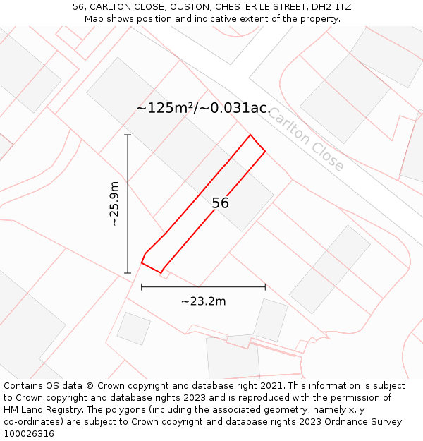 56, CARLTON CLOSE, OUSTON, CHESTER LE STREET, DH2 1TZ: Plot and title map