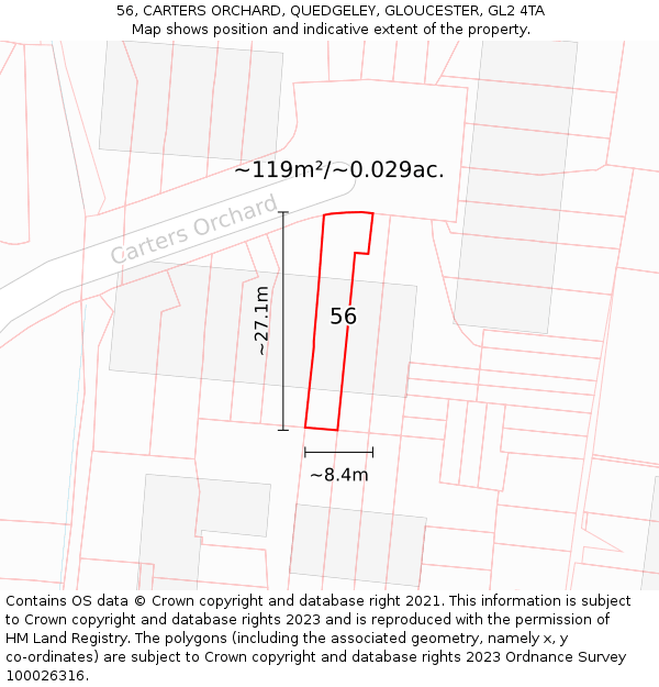 56, CARTERS ORCHARD, QUEDGELEY, GLOUCESTER, GL2 4TA: Plot and title map