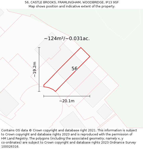 56, CASTLE BROOKS, FRAMLINGHAM, WOODBRIDGE, IP13 9SF: Plot and title map