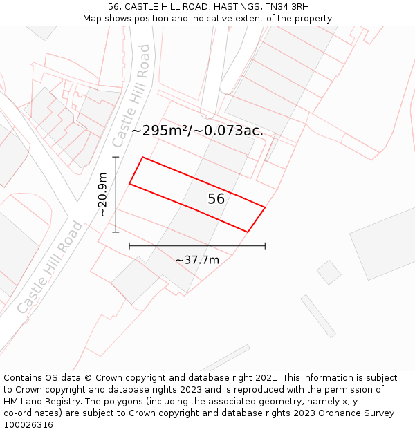56, CASTLE HILL ROAD, HASTINGS, TN34 3RH: Plot and title map