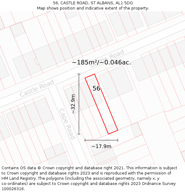 56, CASTLE ROAD, ST ALBANS, AL1 5DG: Plot and title map