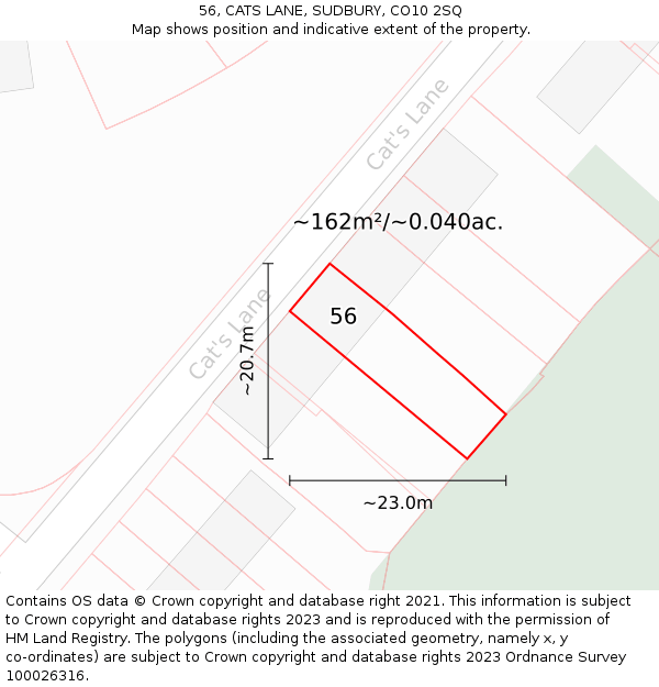 56, CATS LANE, SUDBURY, CO10 2SQ: Plot and title map