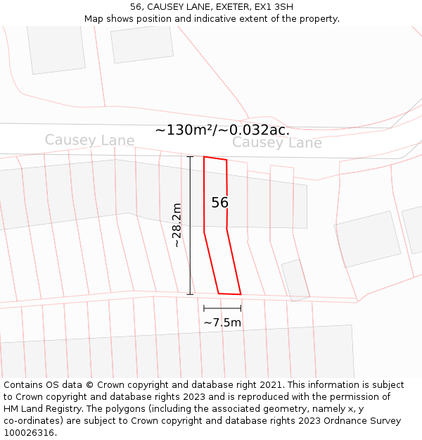 56, CAUSEY LANE, EXETER, EX1 3SH: Plot and title map