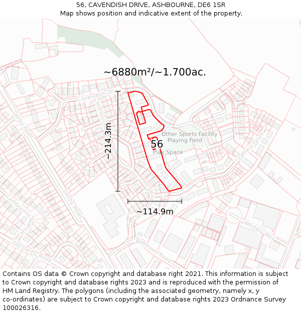 56, CAVENDISH DRIVE, ASHBOURNE, DE6 1SR: Plot and title map