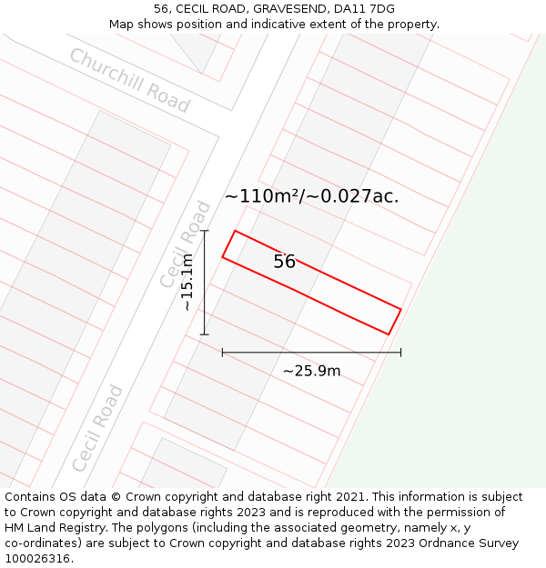 56, CECIL ROAD, GRAVESEND, DA11 7DG: Plot and title map